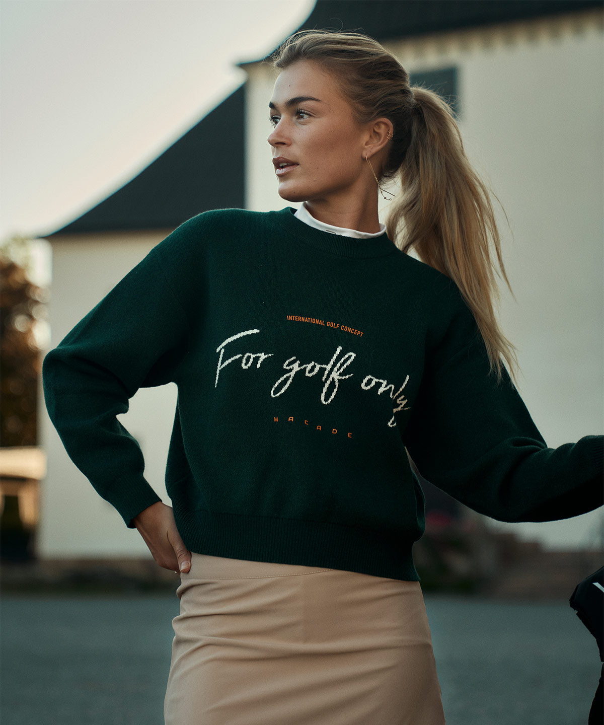 Women's Green Script Oversized Knit Sweater - Macade Golf