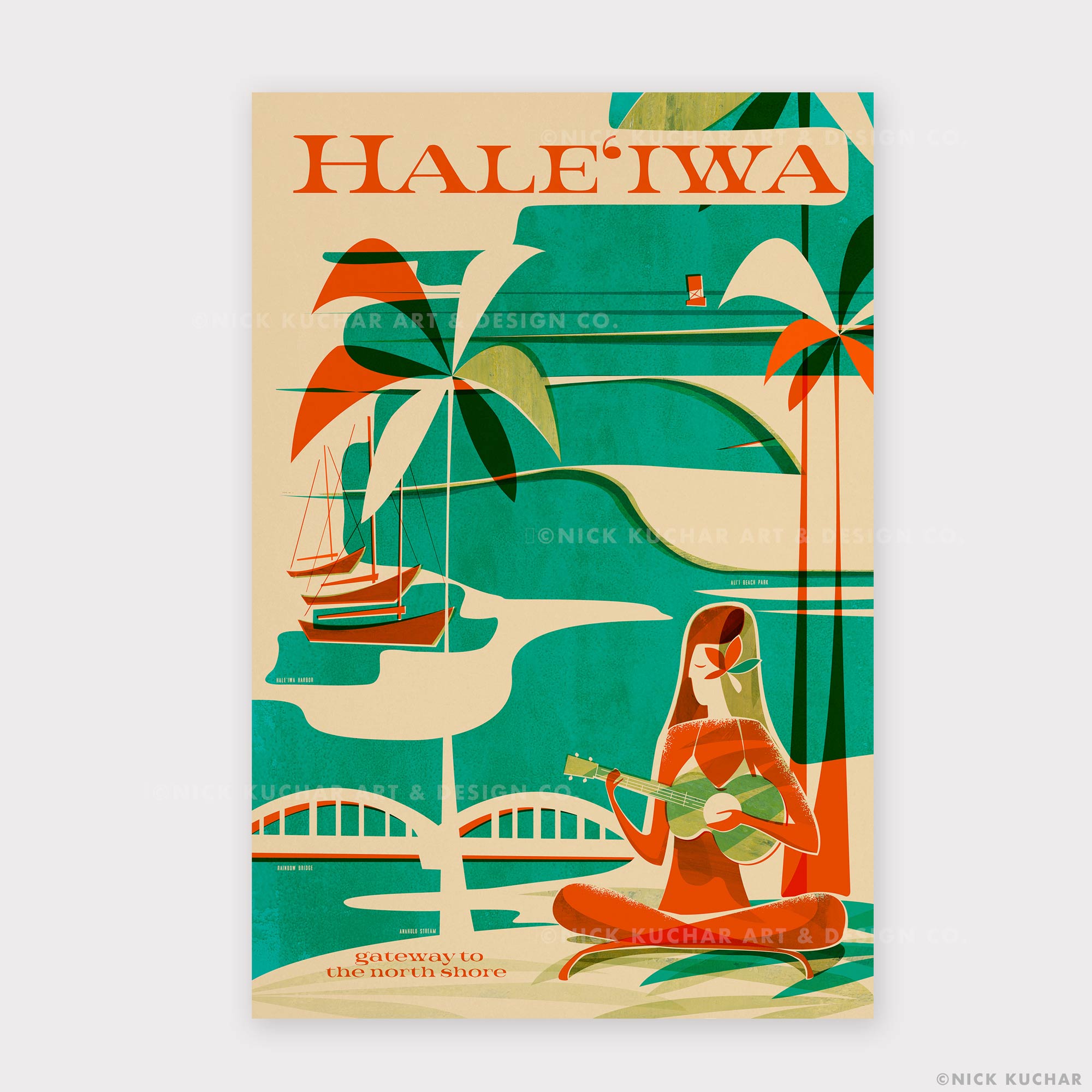 Haleiwa Wahine North Shore Hawaii Art Poster Print