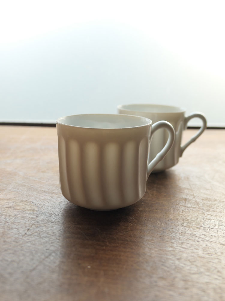 大正時代頃・瀬戸・白磁・卵殻手・鎬・夫婦・珈琲・カップ | Cup,2set