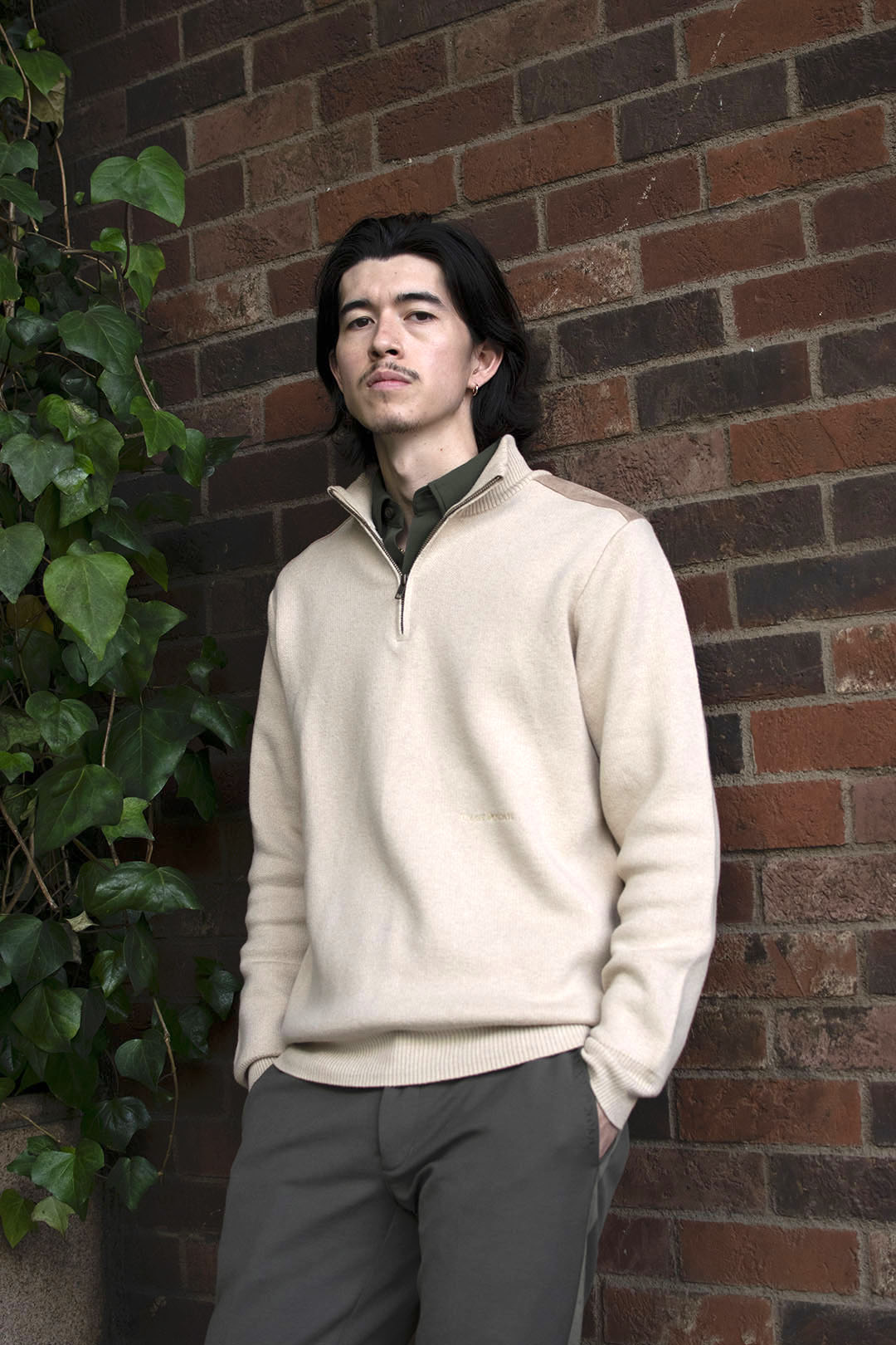 スエードパッチハーフジップセーター / ベージュ ゴルフ – EMAH&NOAH