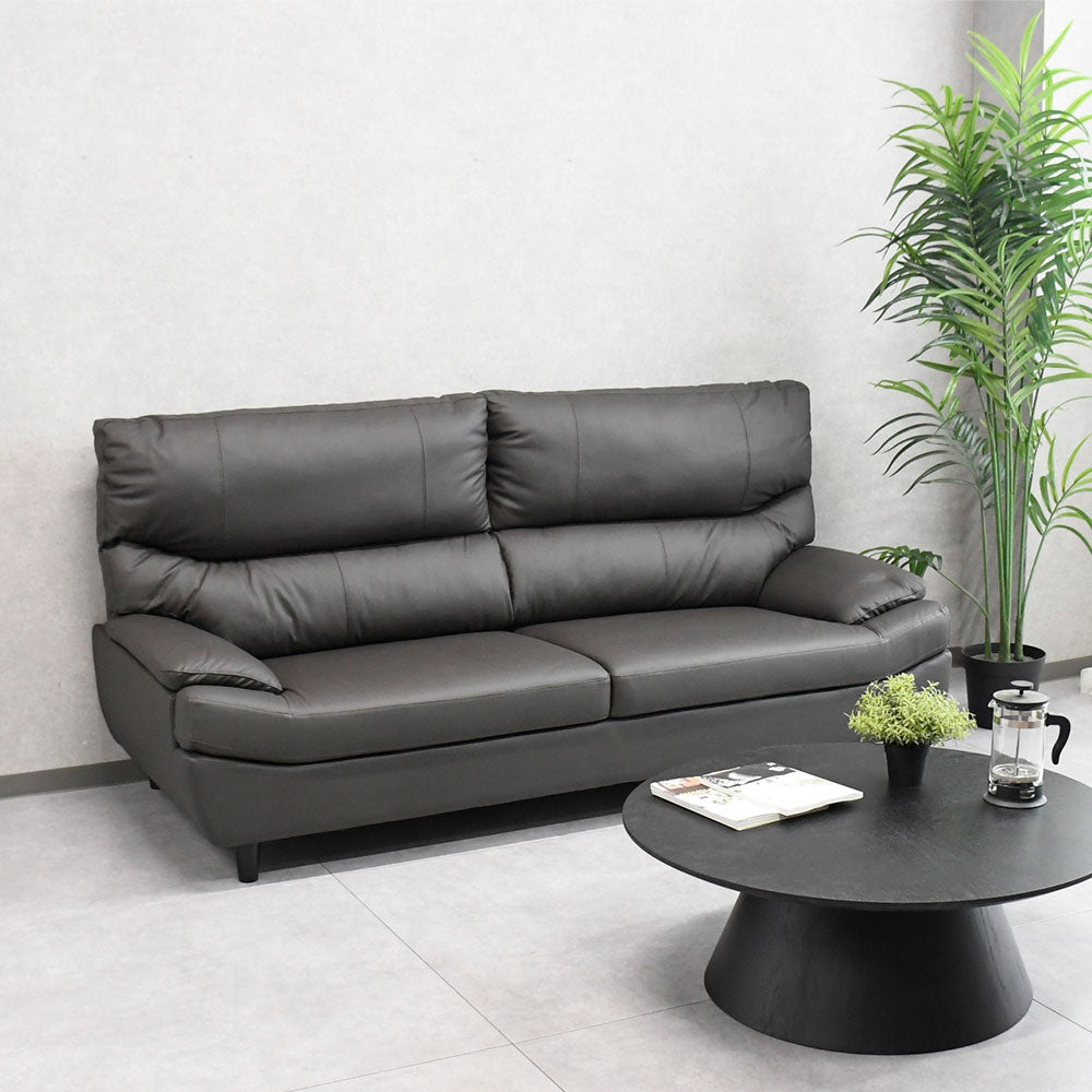 本革レザー 3人掛けソファ シンプルモダン 高級感 ブラック 革張り風