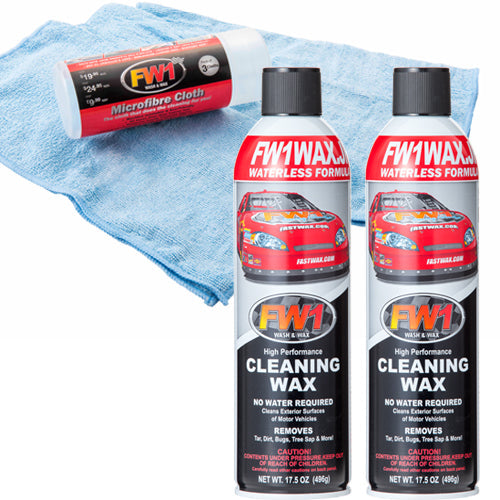 水なし洗車＆ワックス剤【FW1】2本セット(マイクロファイバークロス3枚