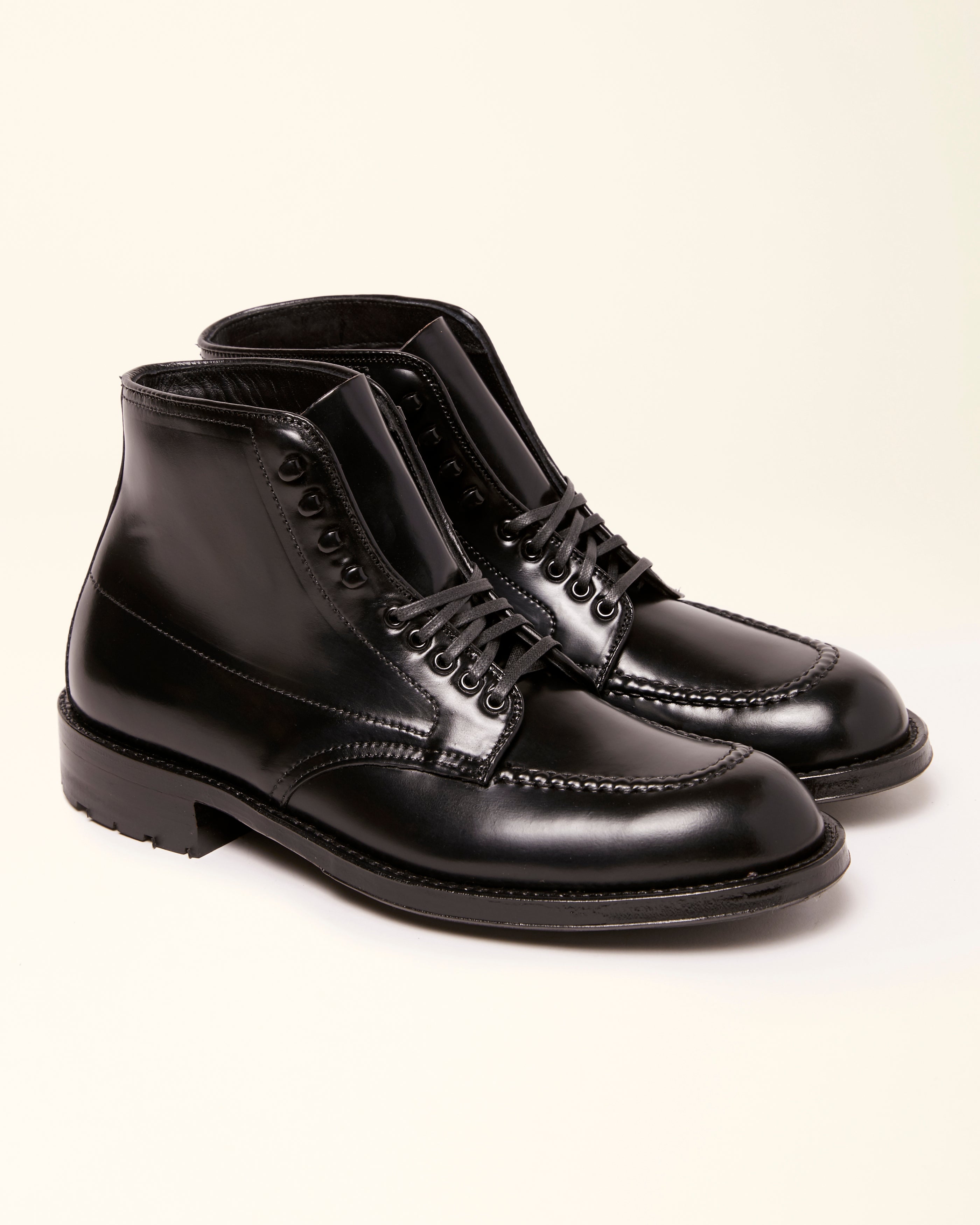 Neptune” Handsewn Indy Boot in Black Shell Cordovan, Trubalance