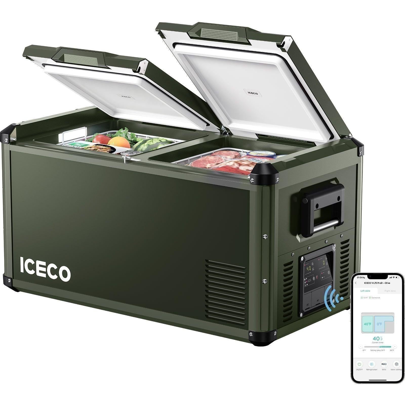 ICECO 79QT VL75Pro-Olive Dual Zone 12V Refrigerator with 5-year