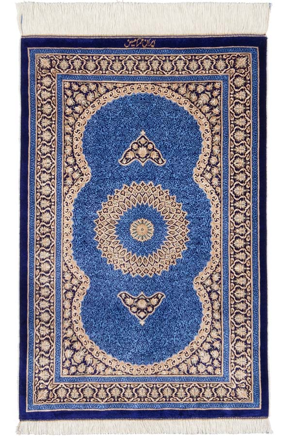 ペルシャ絨毯 クム産 アミニ工房 シルク 約58cm x 88cm｜SATHI RUGS