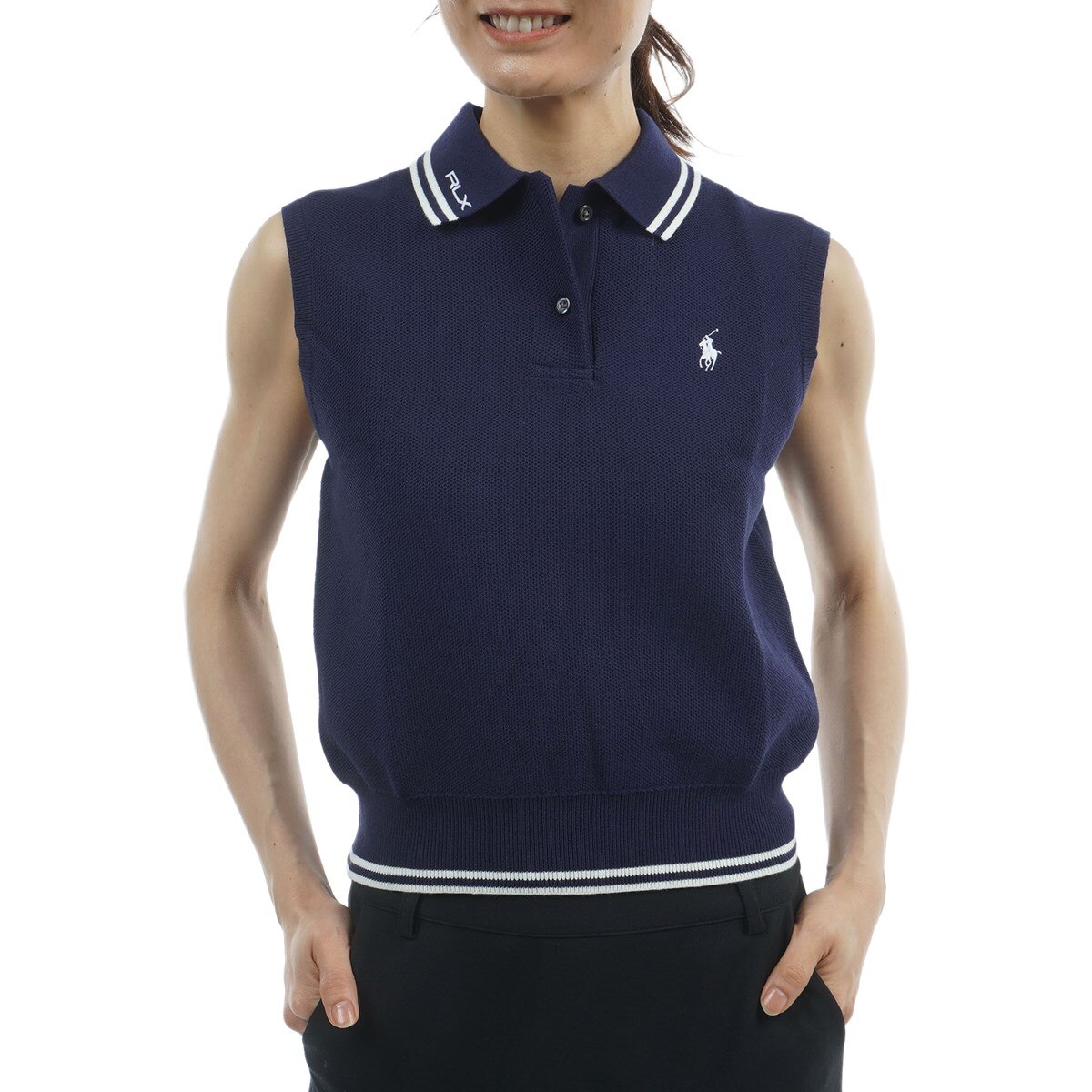 RLX コットンブレンド ポロカラー スリーブレスセーター レディス(中間