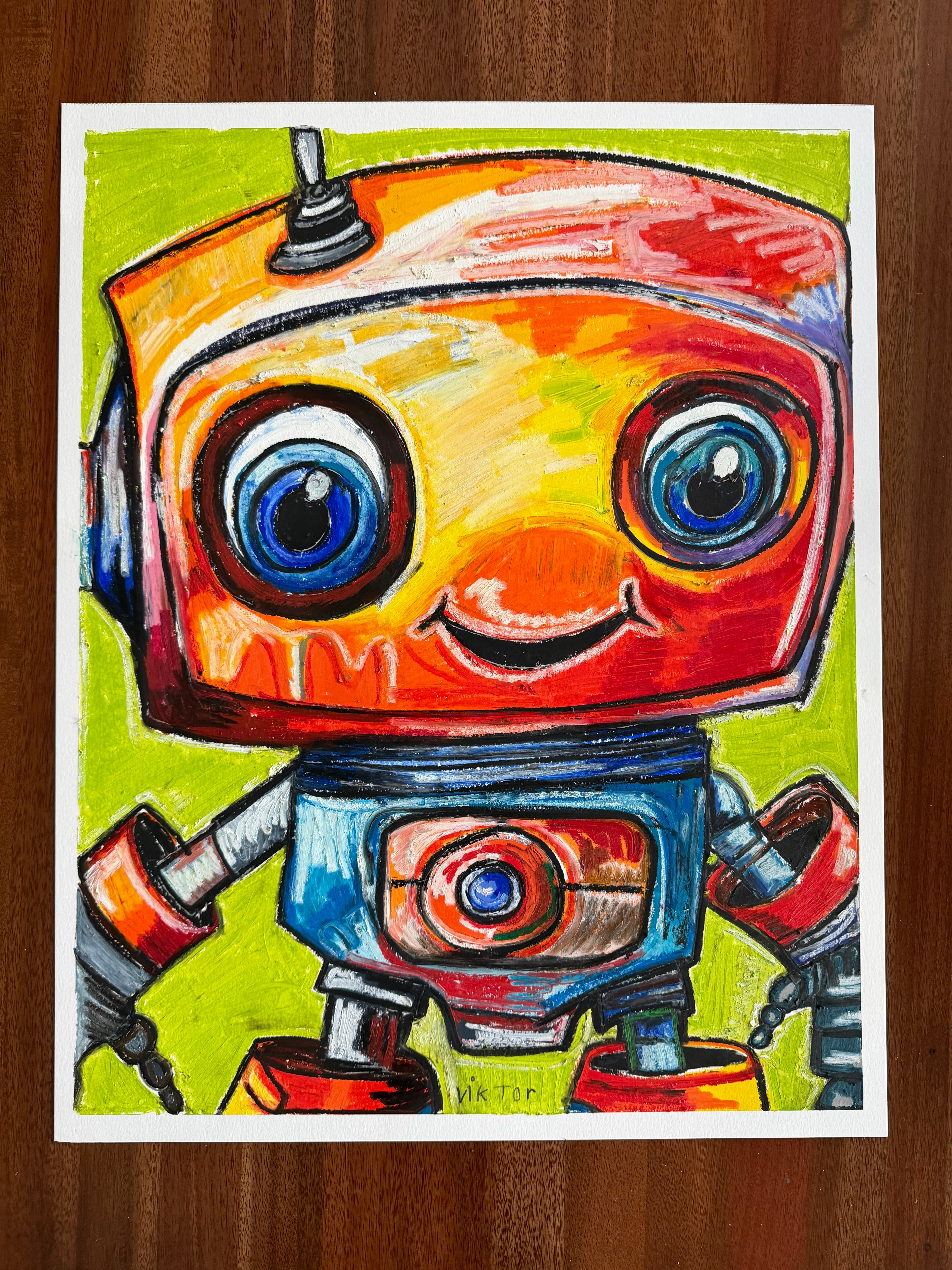 Robot II - ORIGINAL OIL PASTEL ARTWORK - 19x24