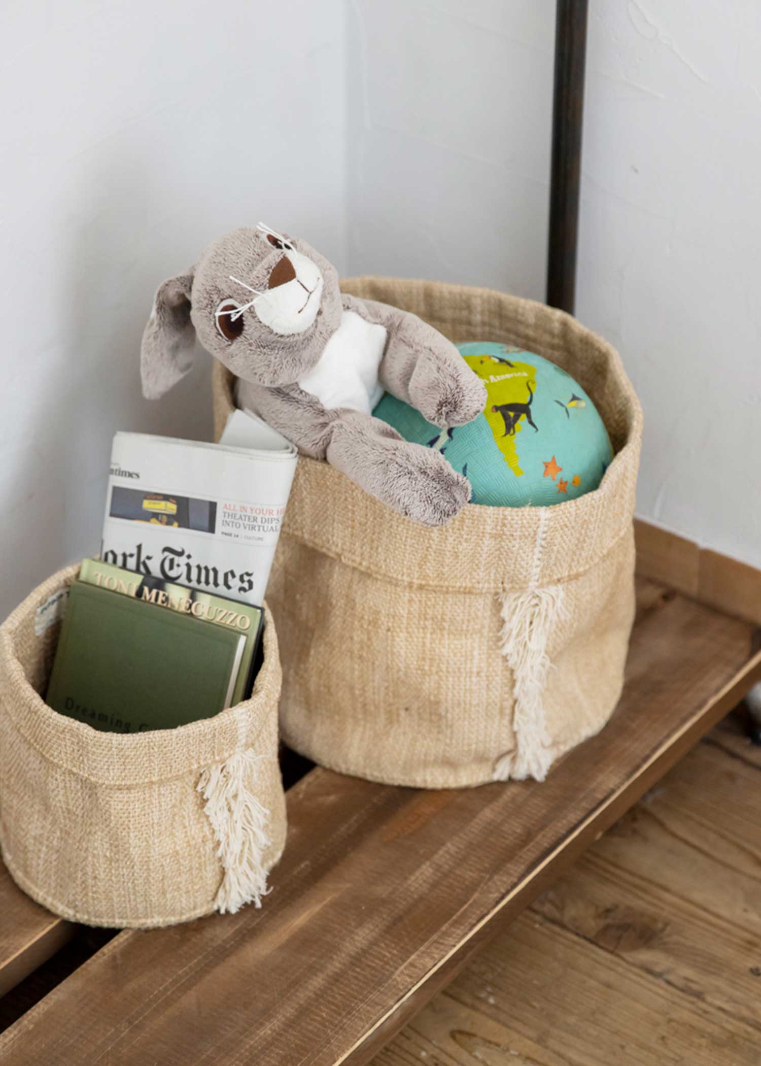 ジュートコットンフリンジバスケット（大）