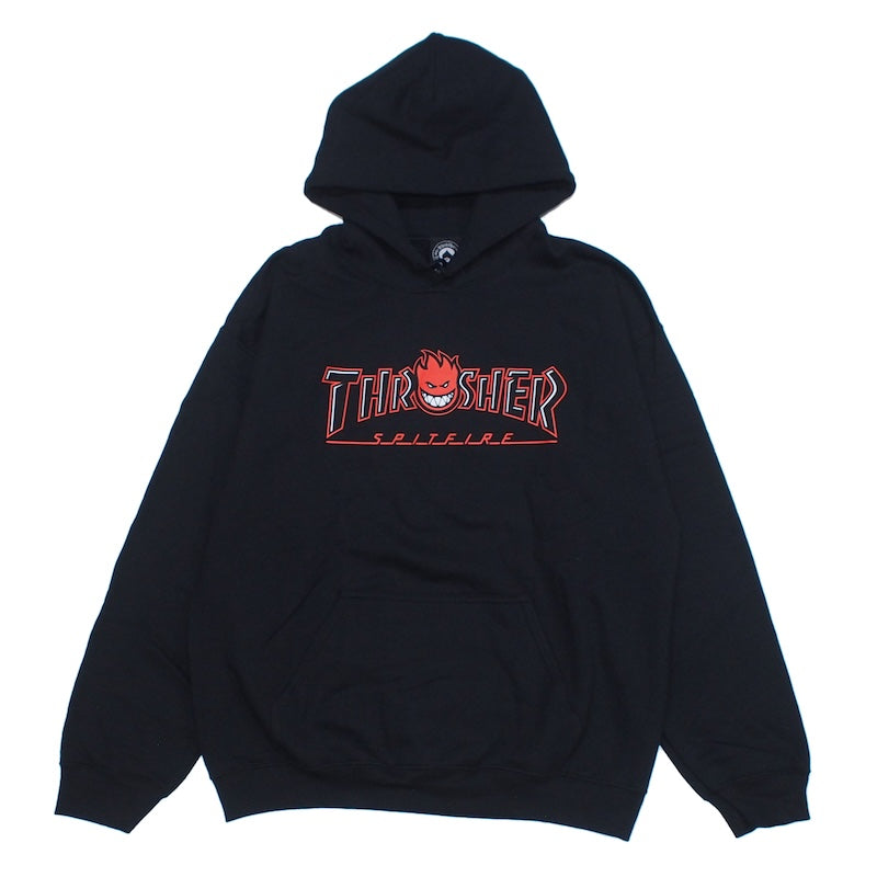 THRASHER x SPITFIRE コラボフードスウェット ブラック | ストリート