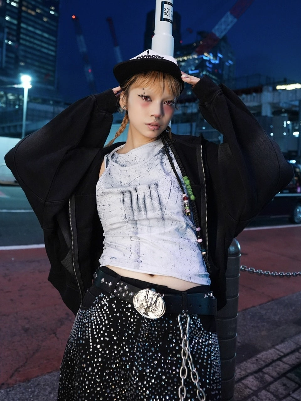 NMTXU】rhinestone design zip parka / 【エヌエムティーエックスユー