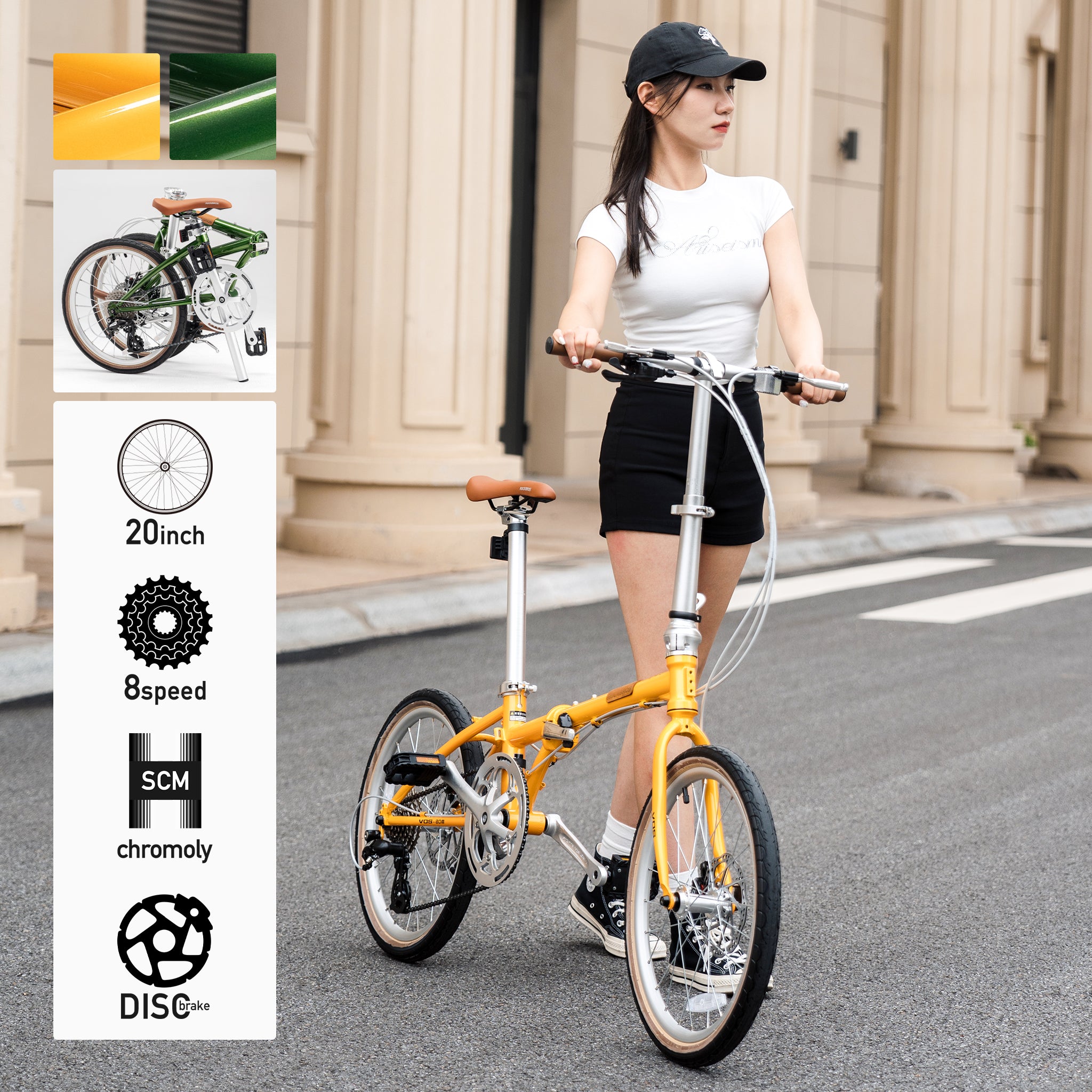 ROCKBROS 20インチ 8speed クロモリフレーム 折りたたみ自転車 VDS-20M