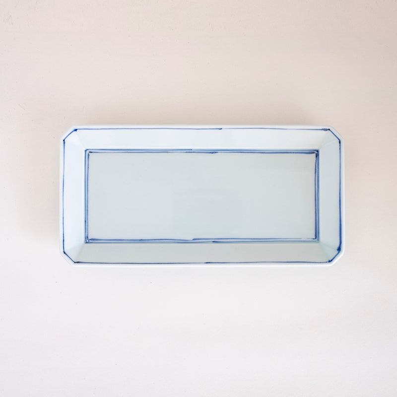 有田焼 染付渕線長角皿（中） – 他所