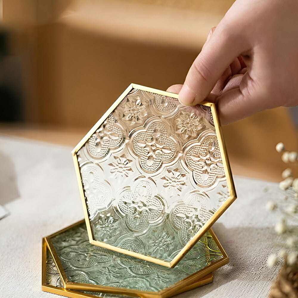 IwaiLoft フローラガラス コースター ガラス 小さいトレー トレイ