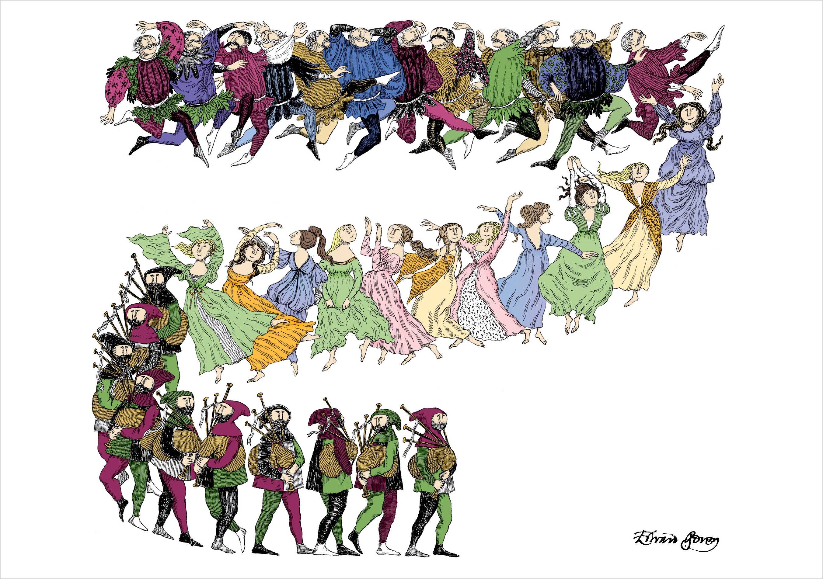 Edward Gorey: Twelve Lords a'Leaping Notecard – Pomegranate