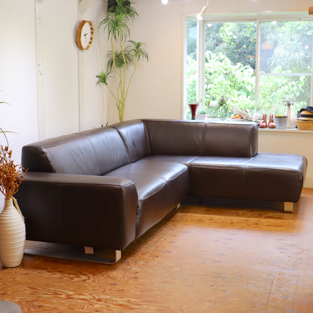 iDC 大塚家具 ソファ L型 220cm x 160cm 3人掛け 総革張り 【公式通販】