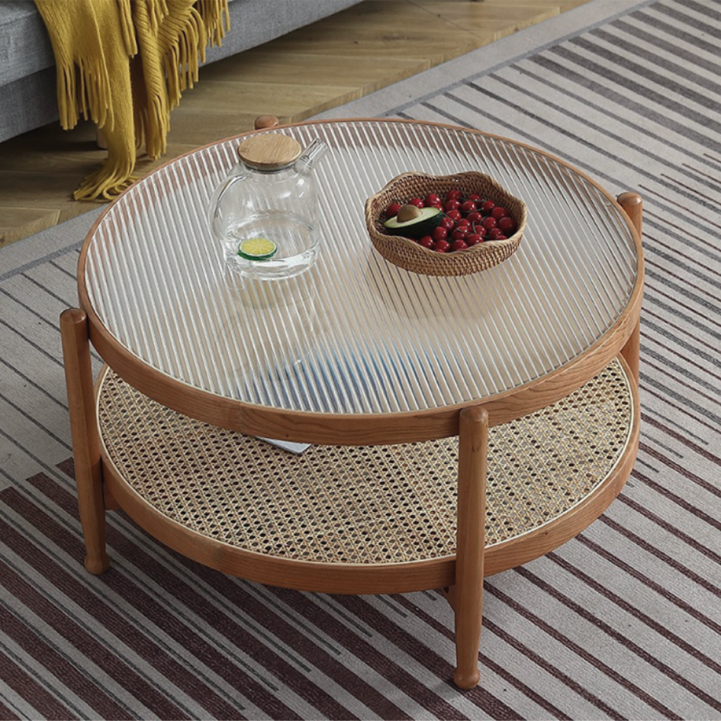 ラタングラスローテーブル｜異素材ミックスの洗練デザイン – 6JOHAN