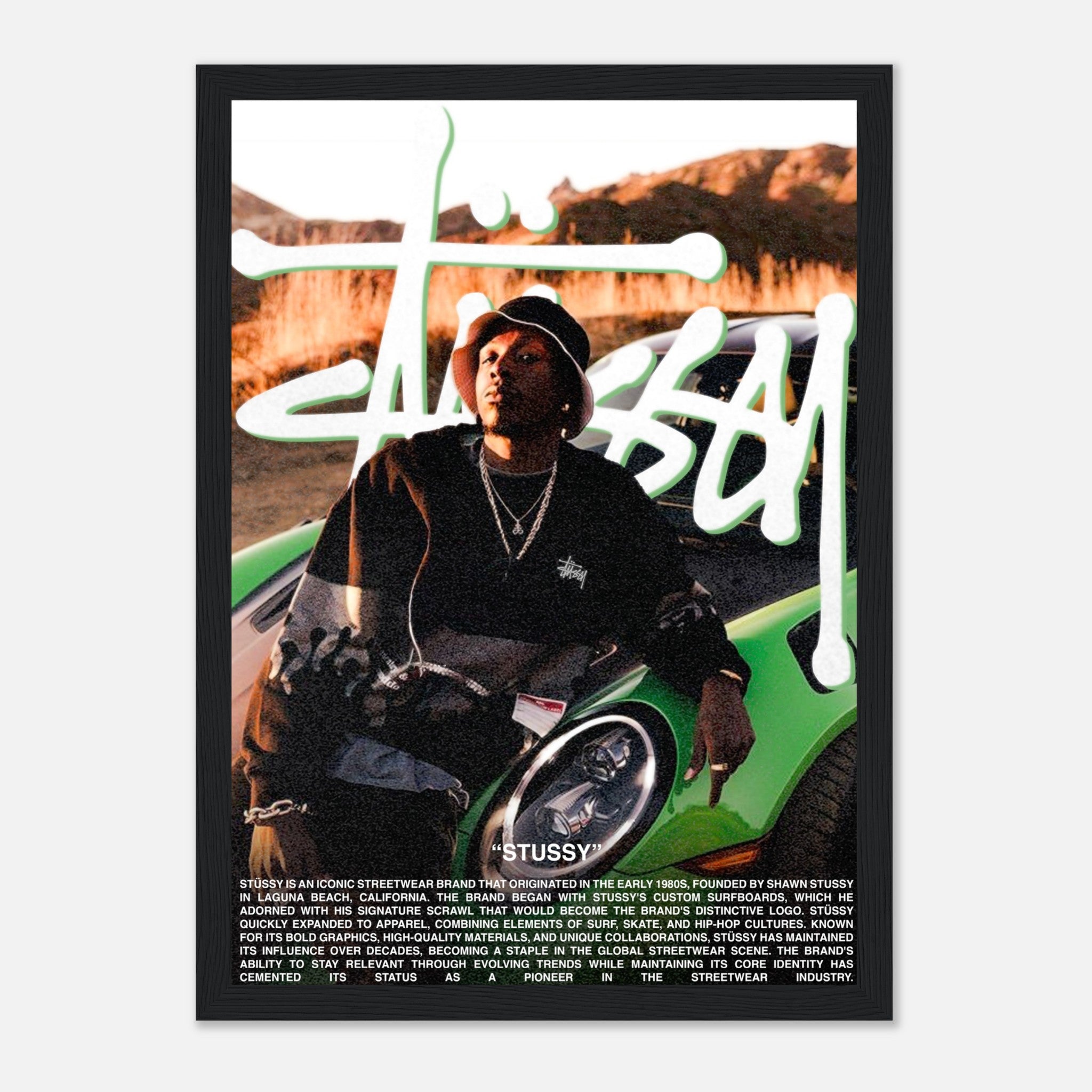 Stüssy Streetwear Logo Poster with Green Sports Car – 24posters