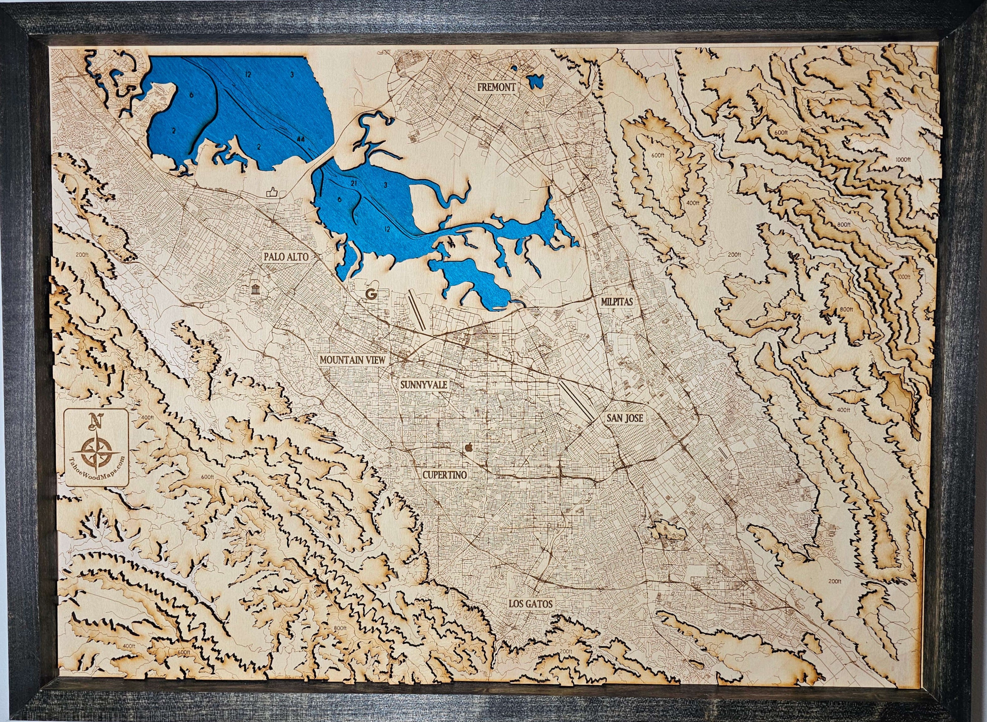 South Bay Silicon Valley 3D Wood Map – Tahoe Wood Maps