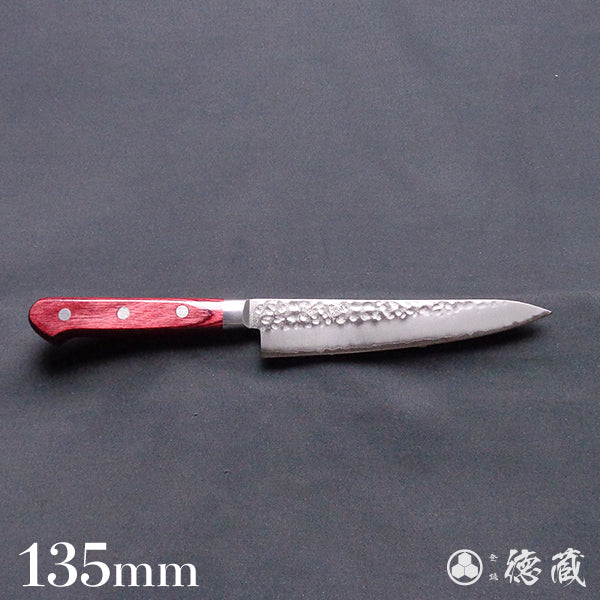 AUS8 槌目仕上 ペティナイフ 赤ハンドル – 徳蔵刃物 TOKUZO KNIVES