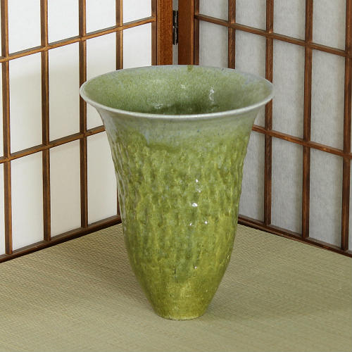 楽天市場】1点物 京都 清水焼 花器 緑釉 叩き 生花 池坊 小原流 生け花