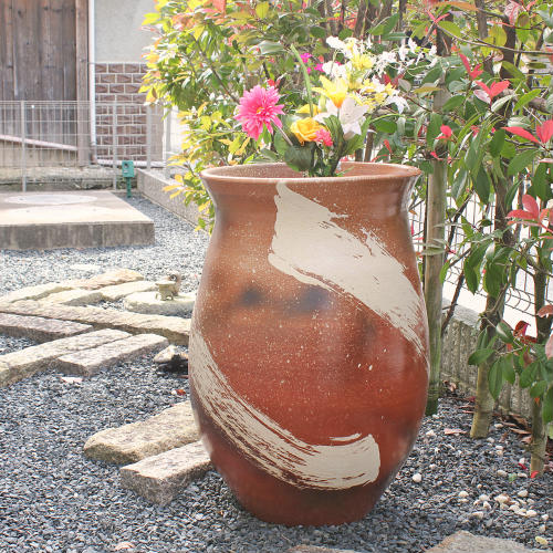 楽天市場】【ポイント15倍】信楽焼 大型 フラワーベース 緋色 刷毛目