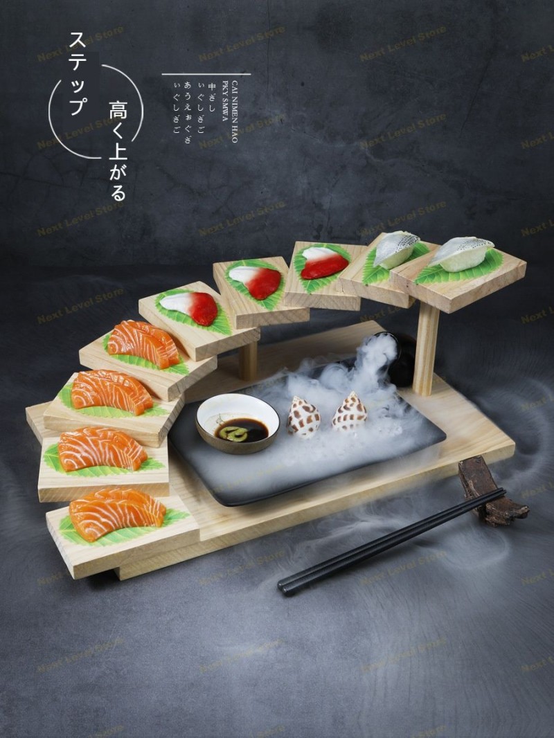 楽天市場】立体盛込 段々 盛り付け皿 寿司 し もりつけ台 木 階段型