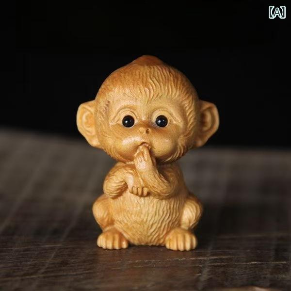 楽天市場】置物 かわいい 天然崖柏木製 手のひらサイズ 言わざる猿