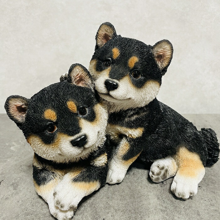 楽天市場】かわいい犬の置物 仲良し子黒柴犬 グッズ woobia ウービア
