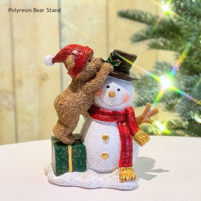 楽天市場】ポリレジン製 クマと雪だるまのクリスマスオブジェ｜冬の
