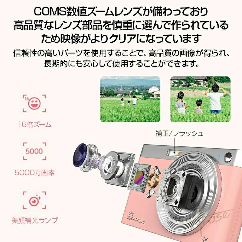 コンパクトデジタルカメラ デジカメ 4K 安い 防塵 かわいい 5000万画素