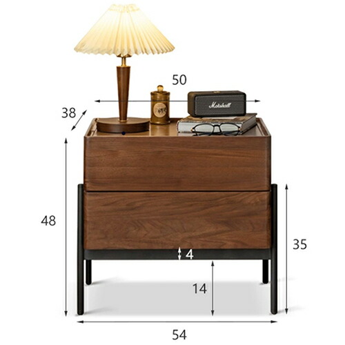楽天市場】サイドテーブル 木製 ナイトテーブル 幅54cm 引き出し2杯