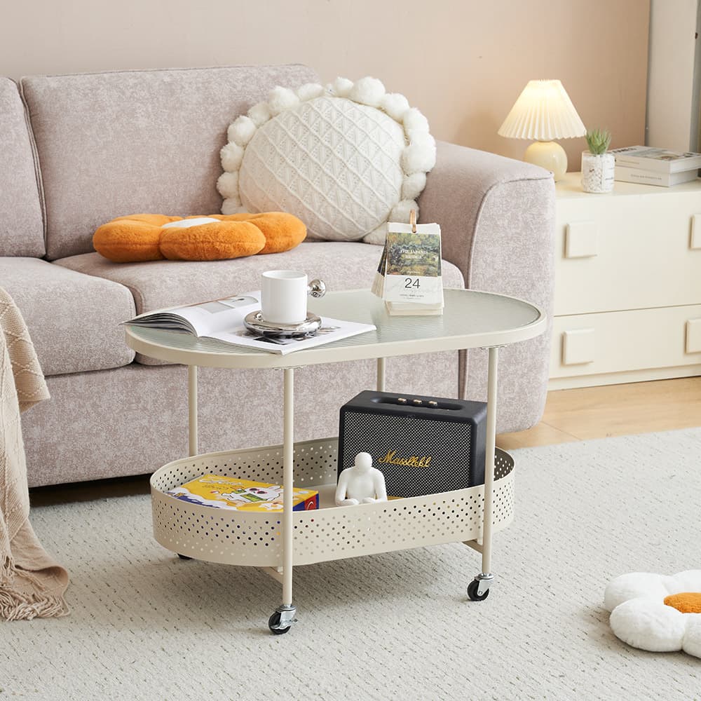 楽天市場】ガラステーブル キャスター付き 収納付き 幅80 センター