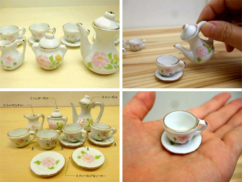 楽天市場】三松貿易 ミニチュア食器 ティーセット プリント大花 4客