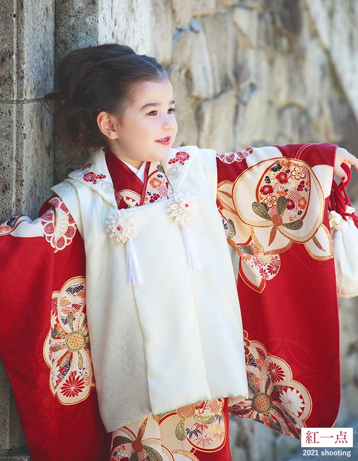 楽天市場】七五三 3歳 女児 被布 着物 セット 正絹 梅橘 赤 被布コート