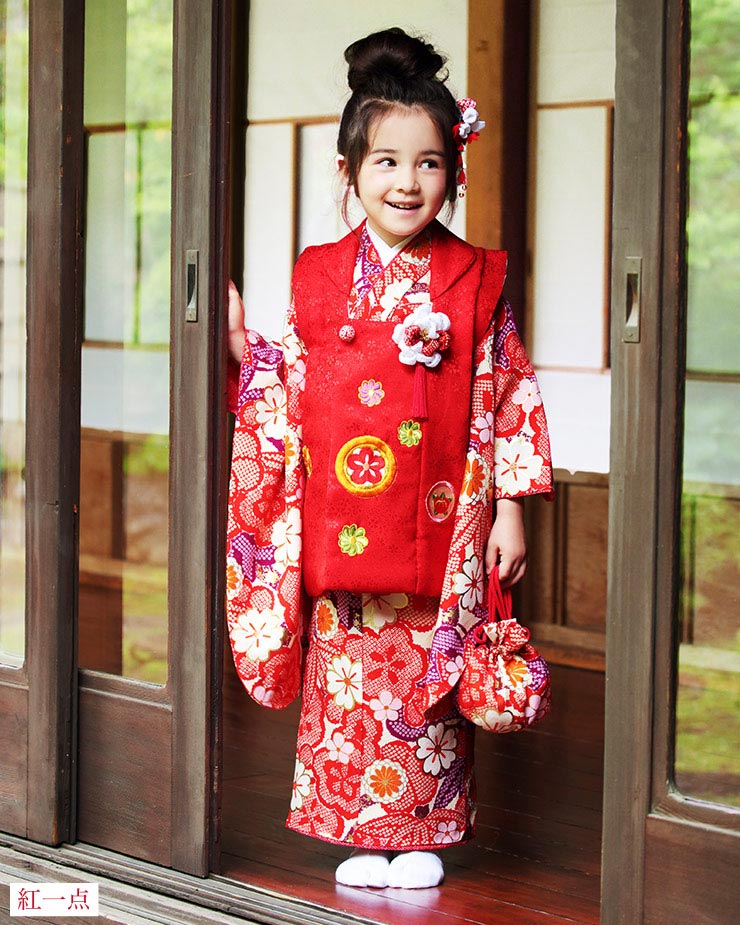楽天市場】七五三 3歳 女児 被布 着物 セット 正絹 ヒッタ花遊び 朱色