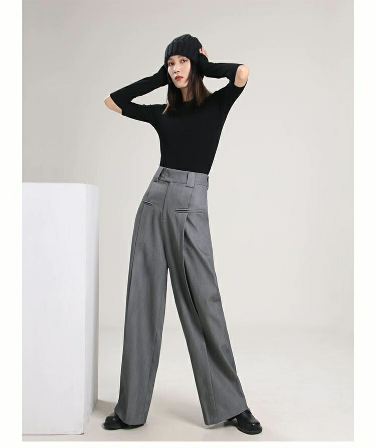 楽天市場】グレーパンツ ドレープ ハイウエスト. カジュアルパンツ