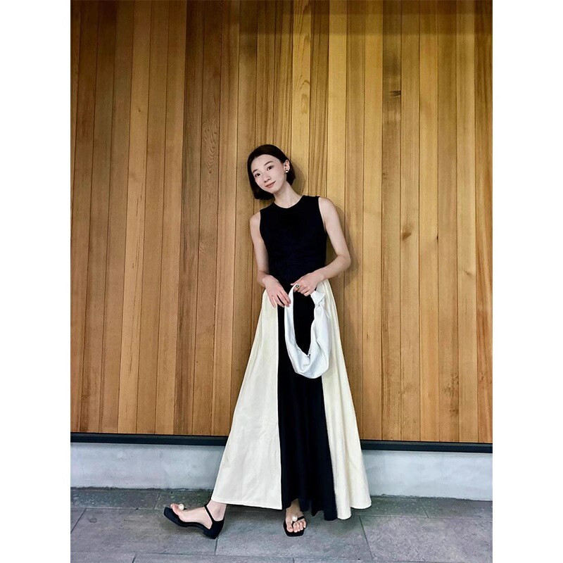 楽天市場】バイカラーノースリーブワンピース コントラストカラー