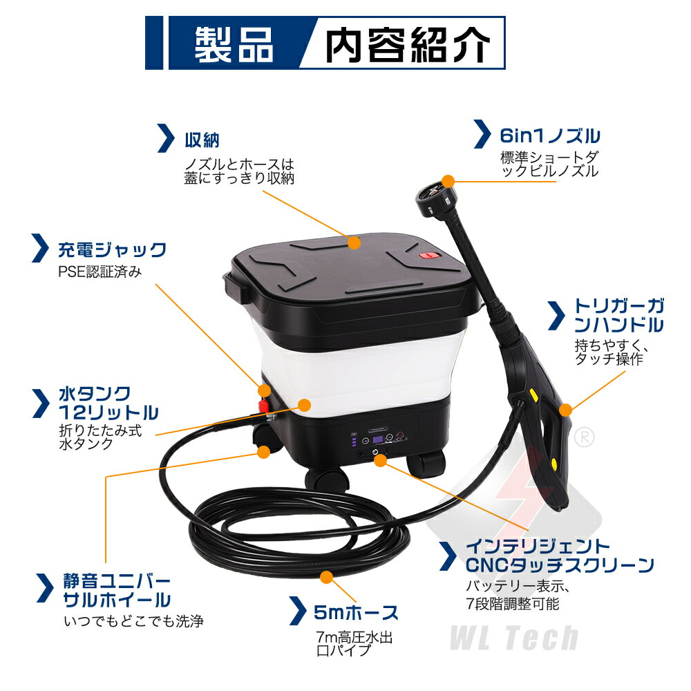 楽天市場】【業界初】高圧洗浄機 折り畳み式 タンク式 コードレス 充電
