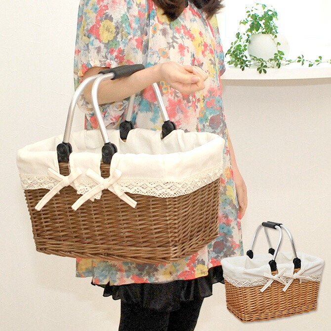 楽天市場】ピクニックバスケット マルシェ かごバッグ レース内布付き