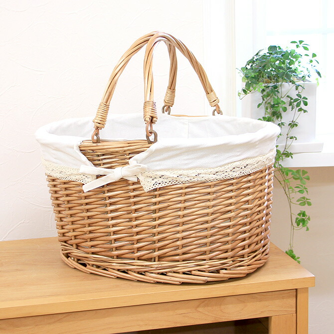 楽天市場】たためる持ち手付き 底広 ランドリー バスケット かご買い物