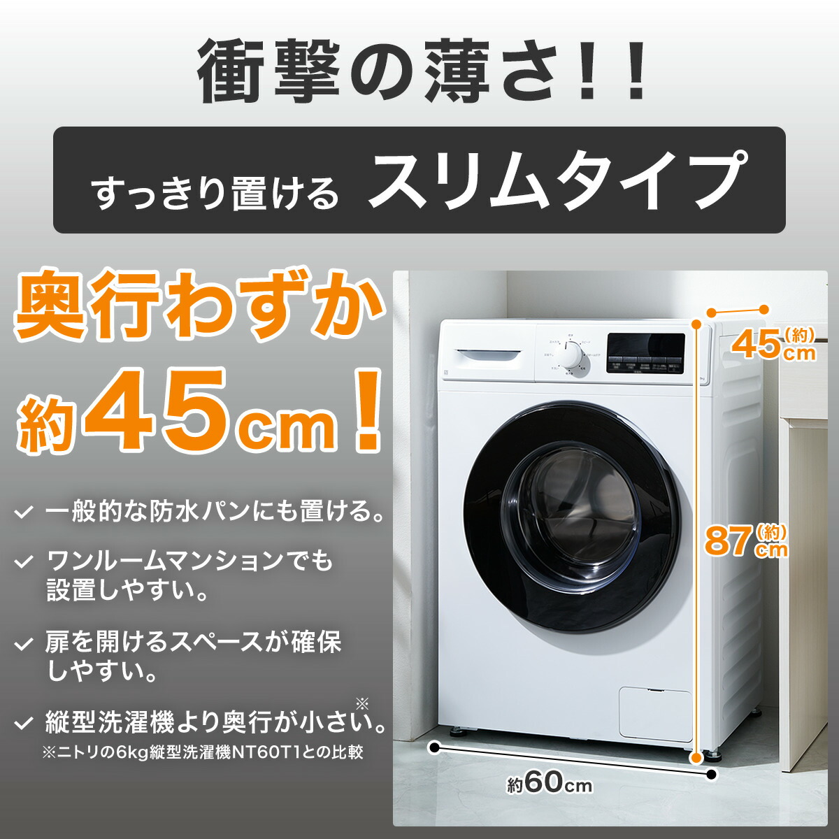 楽天市場】6kgスリムドラム式洗濯機（乾燥無し） (ND60UL1) ニトリ
