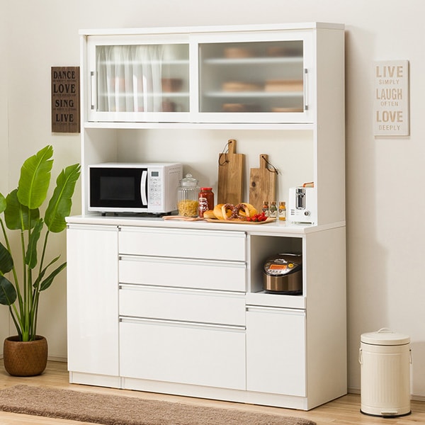 楽天市場】[幅150cm] 食器棚 (レジューム 150TG-S WH/150QH-R WH