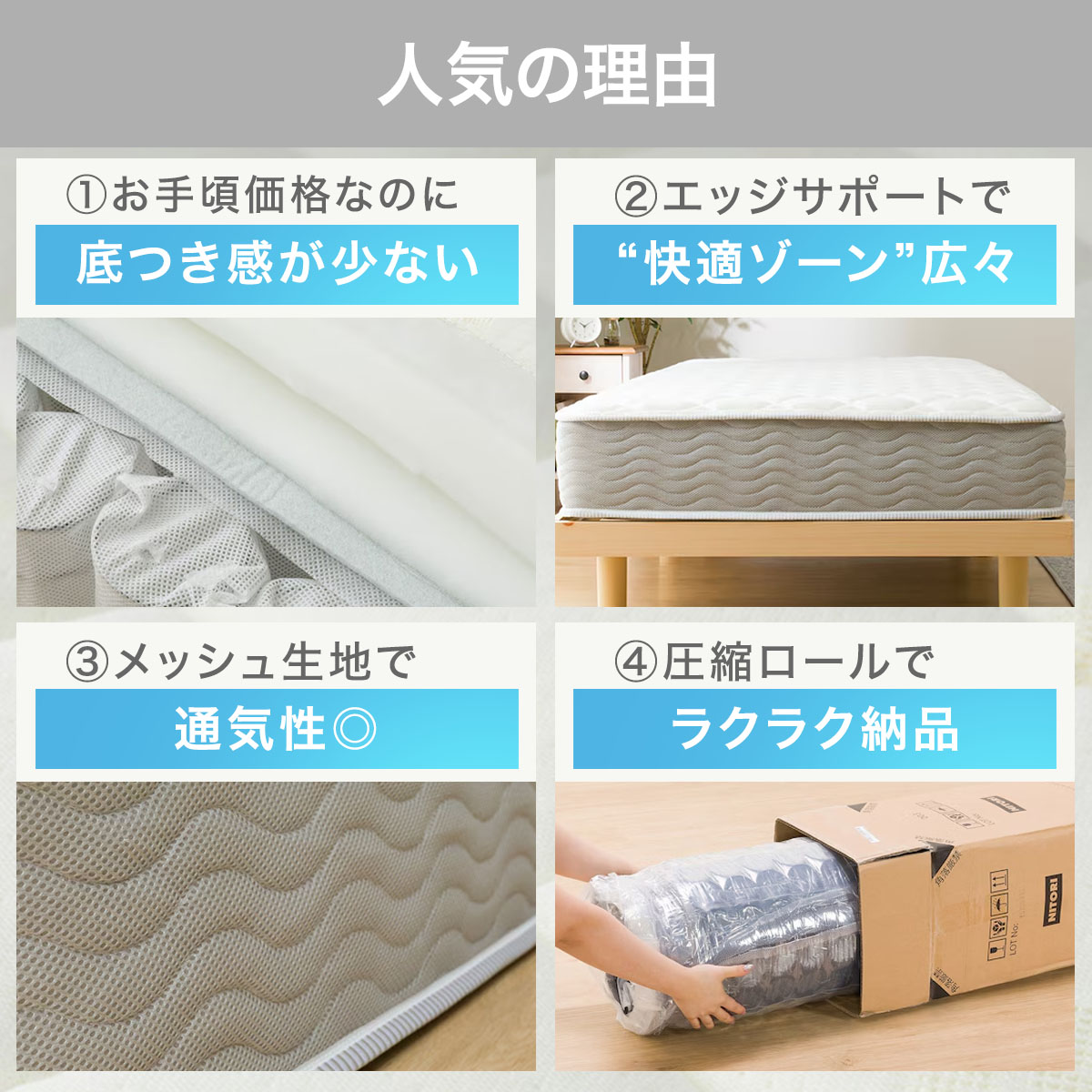 楽天市場】セミダブル ダブル クイーン 圧縮ポケットコイルマットレス