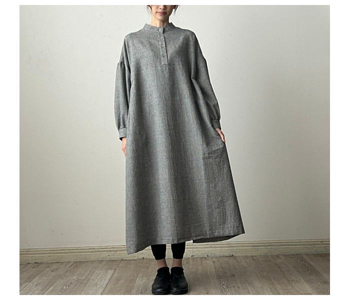 楽天市場】Linenya（リネンヤ）長袖スタンドカラーワンピース AS538W