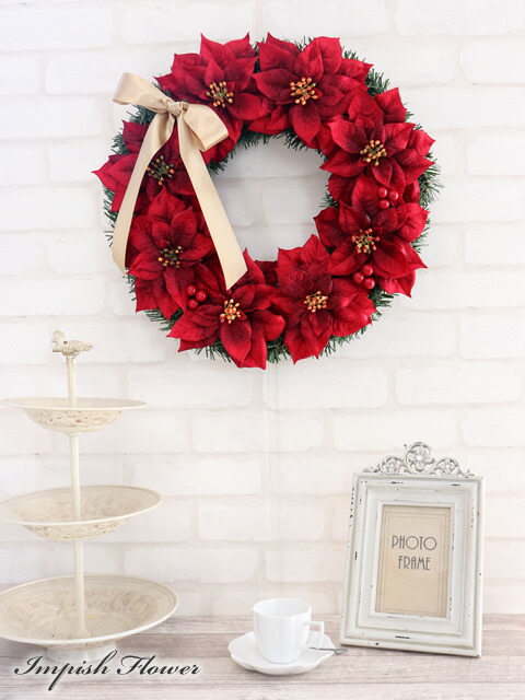 楽天市場】クリスマスリース 45cm ポインセチア 玄関 造花 おしゃれ