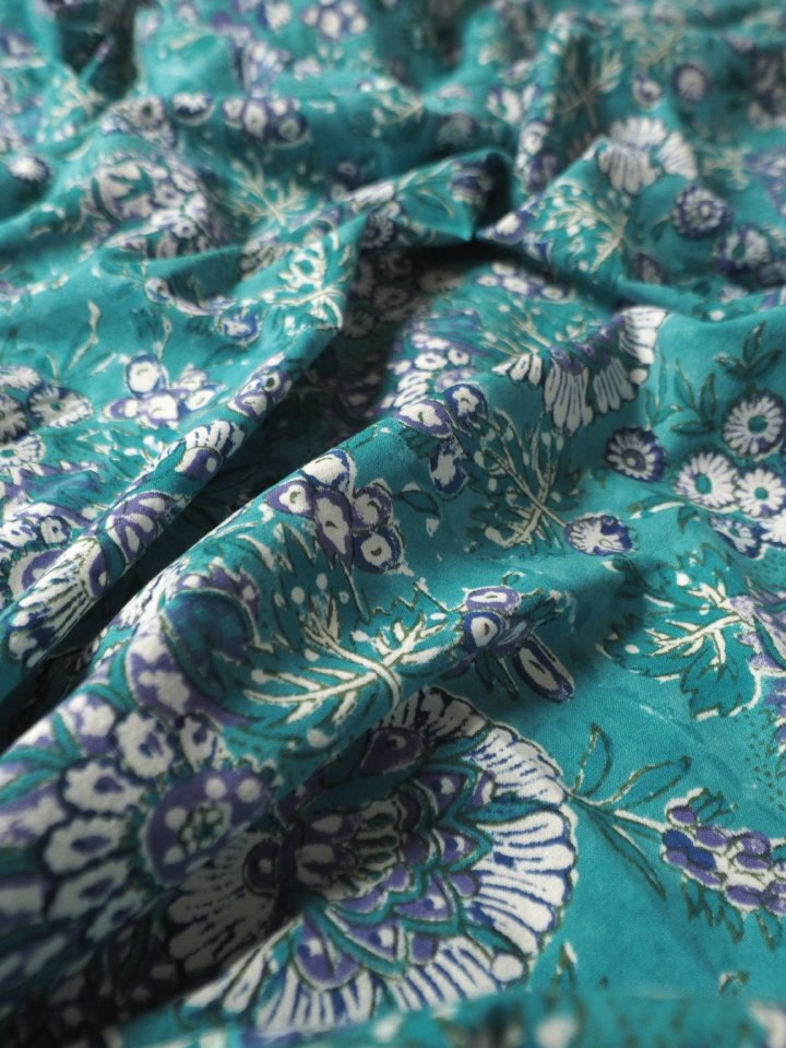 楽天市場】インド 木版染め シングルベッドカバー ブルー系 フラワー