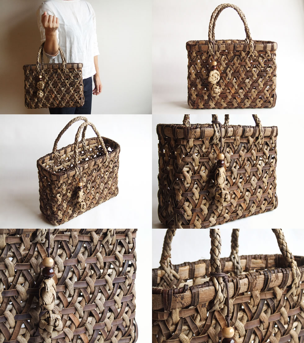 楽天市場】純国産 胡桃かごバッグ 麻の葉編み チャーム付き : おまめ