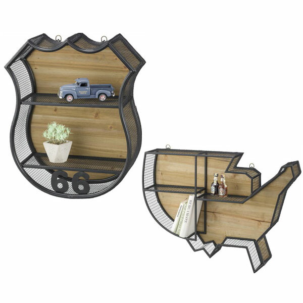 照明付き棚 アメリカン インダストリアル ROUTE66 置き型 壁掛け 両用