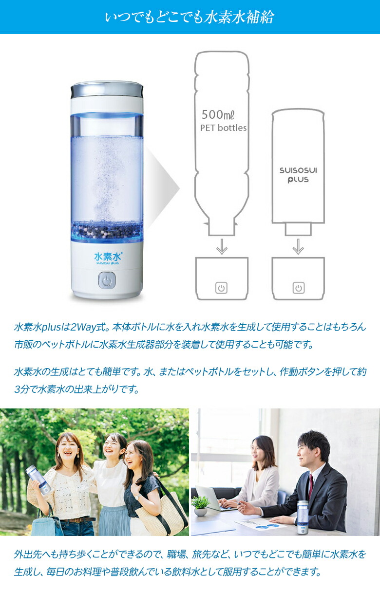 楽天市場】水素水プラス 水素水PLUS 水素水生成器 携帯水素水生成器 高