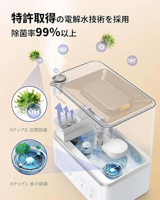 楽天市場】加湿器 卓上 除菌加湿器 第二代 Luwior 電解水除菌 超音波